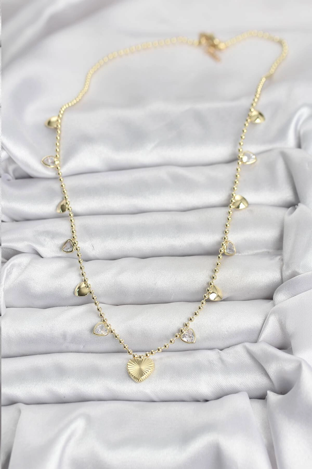 Pirinç Gold Renk Kalp Model Kadın Kolye-1