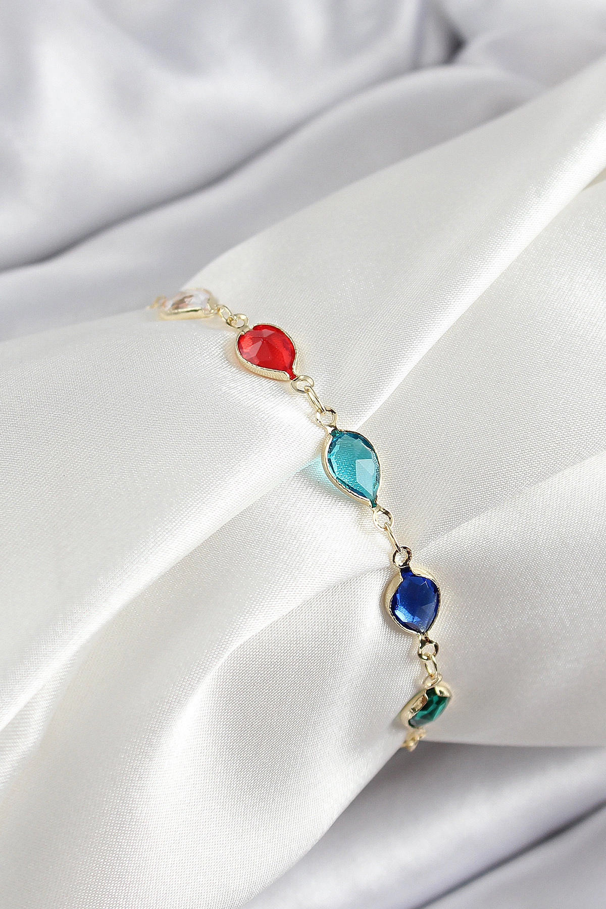 Pirinç Gold Renk Karışık Renk Damla Zirkon Taşlı Kadın Bileklik-0