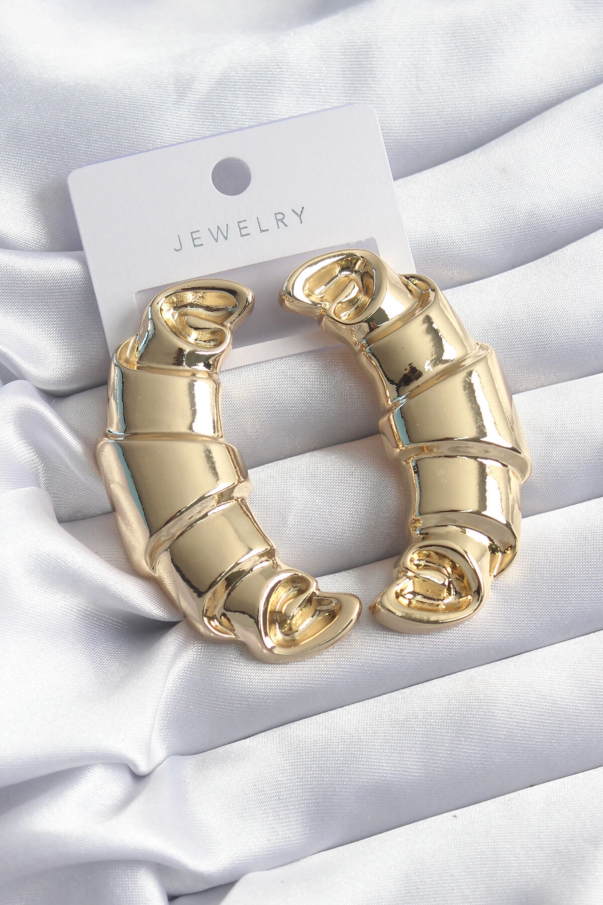 Pirinç Gold Renk Kruvasan Model Kadın Küpe-0