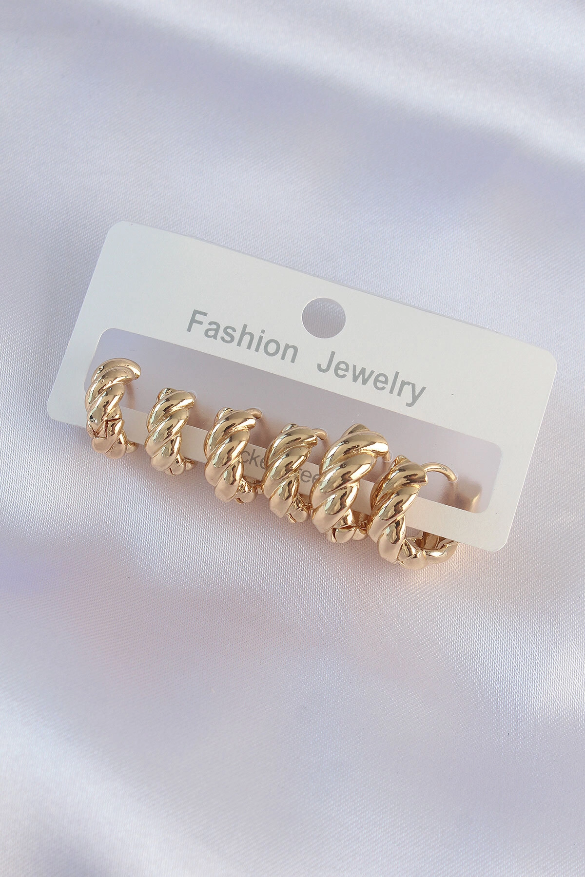 Pirinç Gold Renk Minimal Tırtıklı Küpe Seti-0