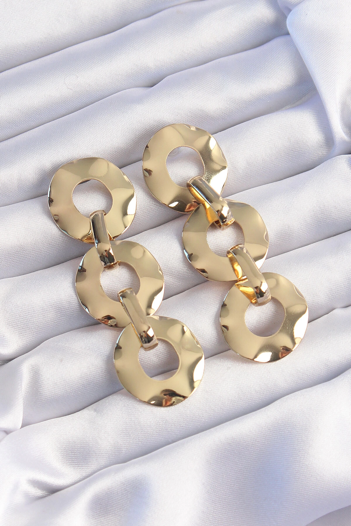 Pirinç Gold Renk Oval Ayna Model Sallantılı Küpe-0