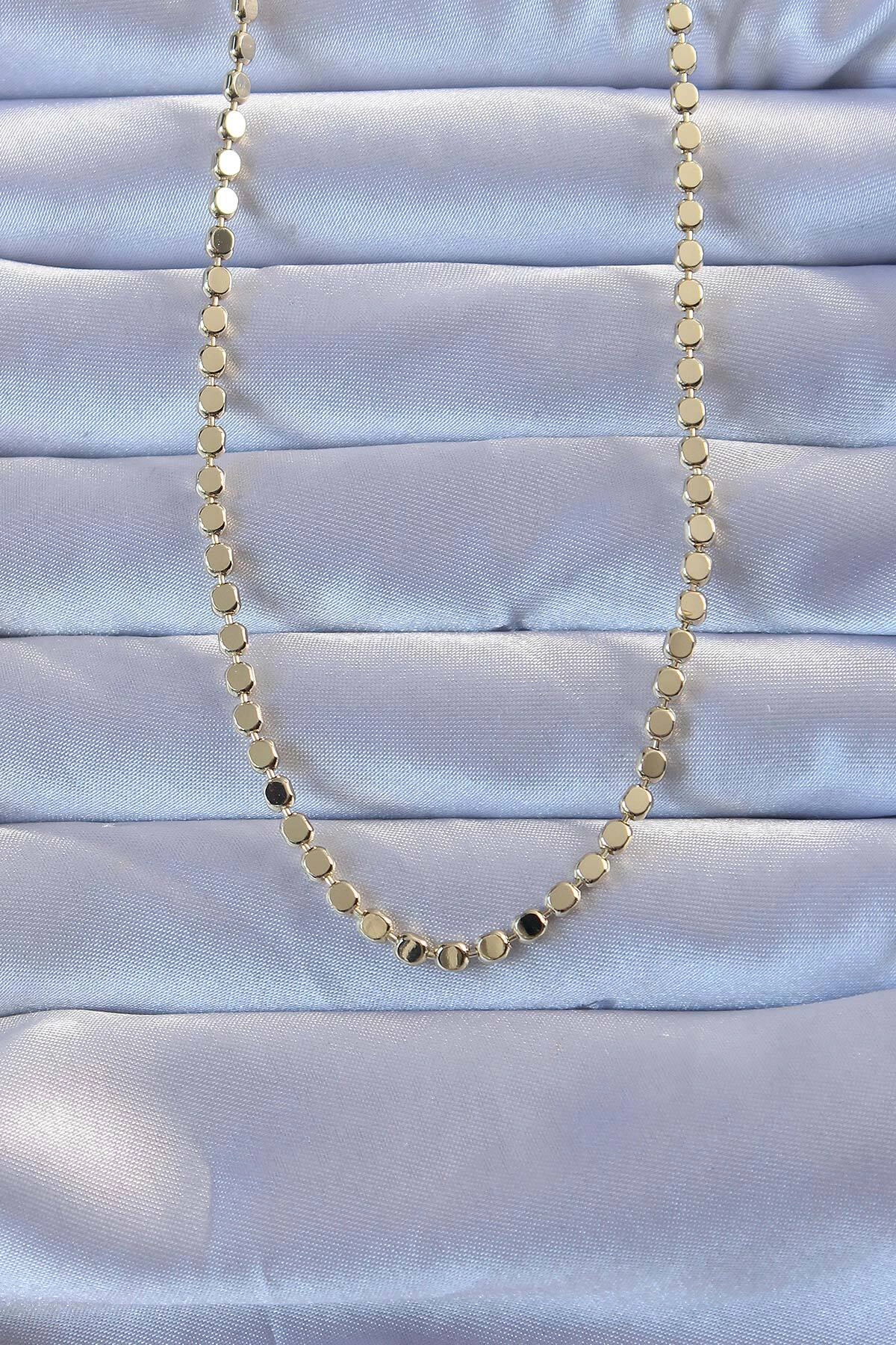 Pirinç Gold Renk Parçalı Ezme Kolye-0