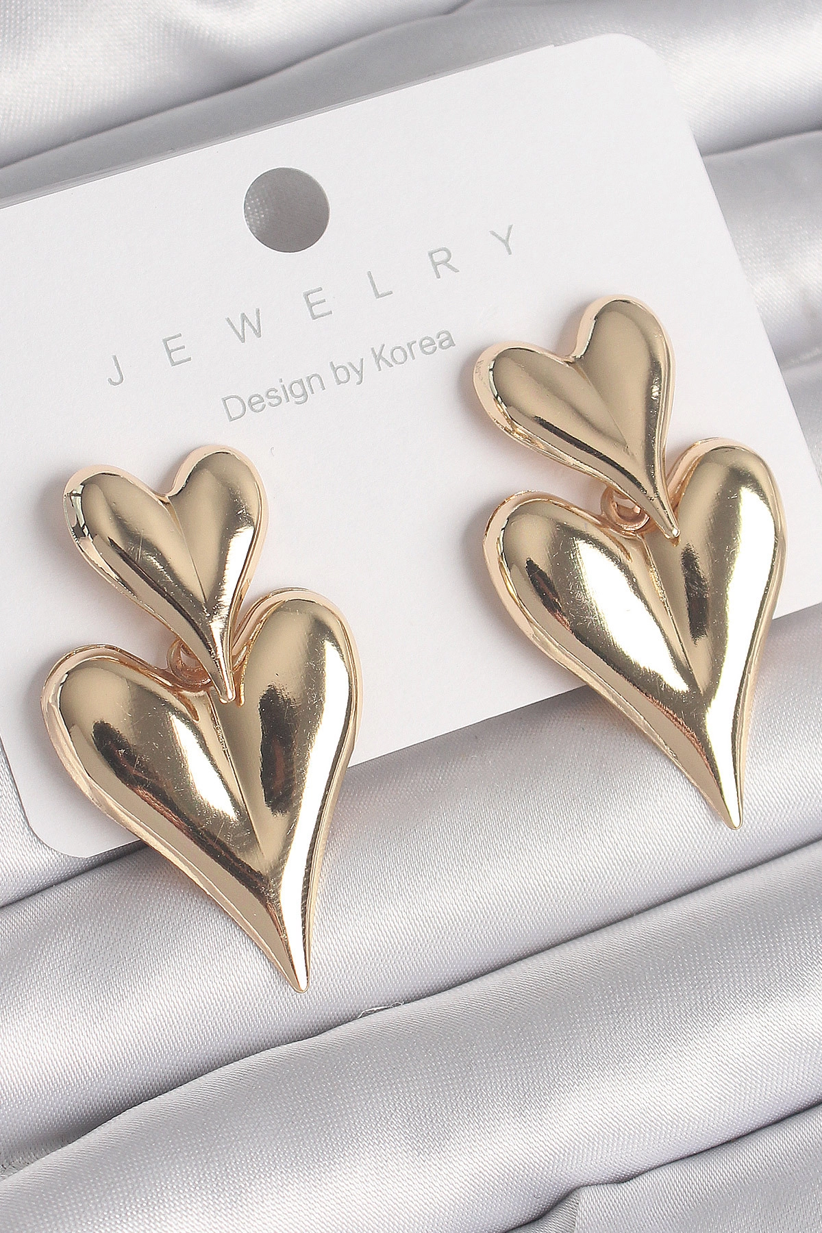 Pirinç Gold Renk Sallantı Kalp Model Kadın Küpe-0