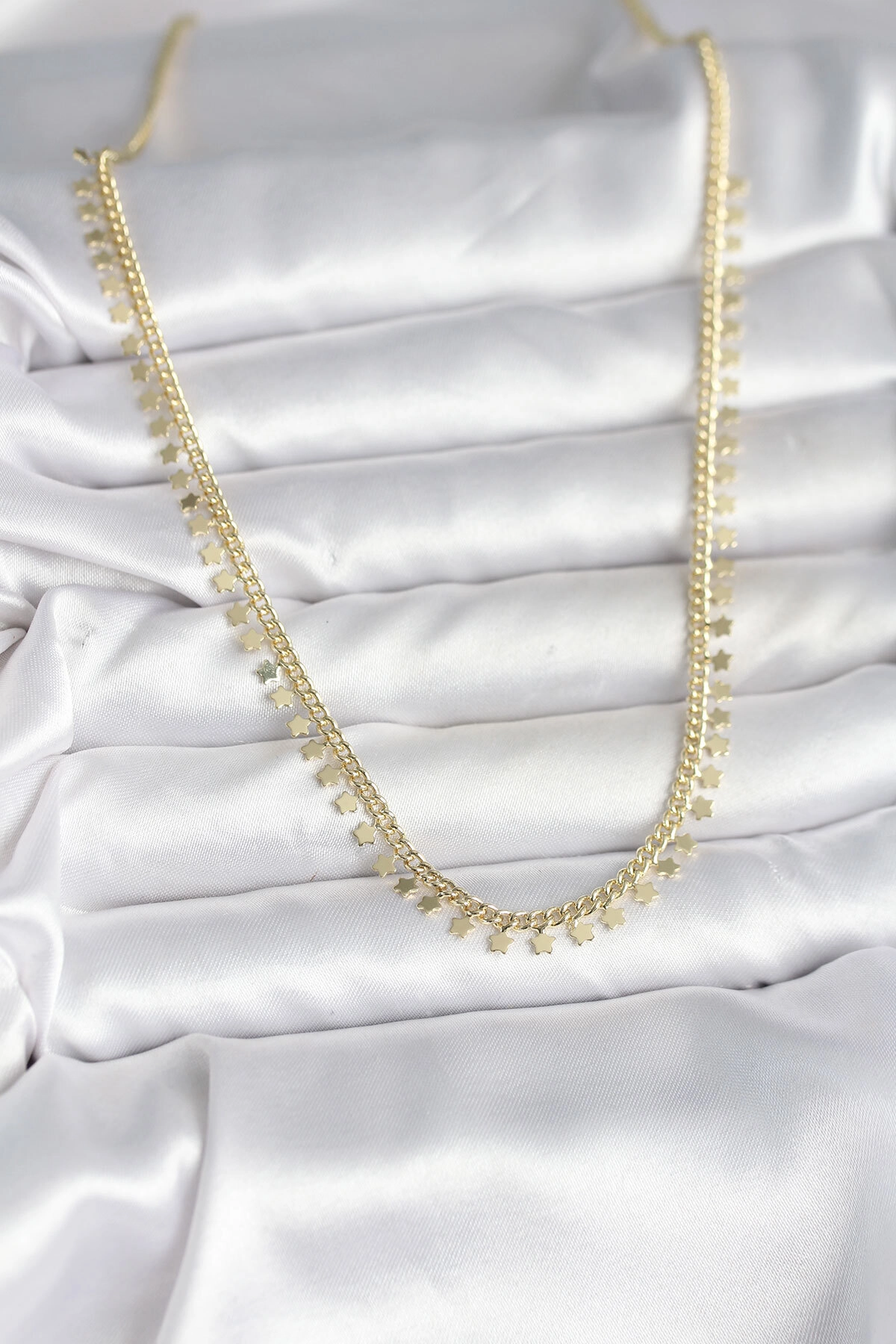 Pirinç Gold Renk Sıralı Yıldız Kadın Kolye-1