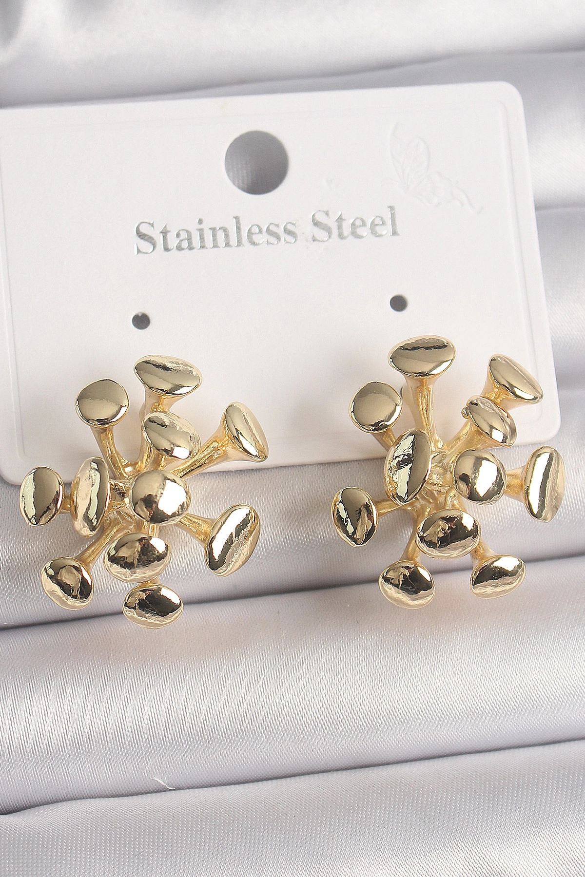 Pirinç Gold Renk Virüs Figür Model Kadın Küpe-0