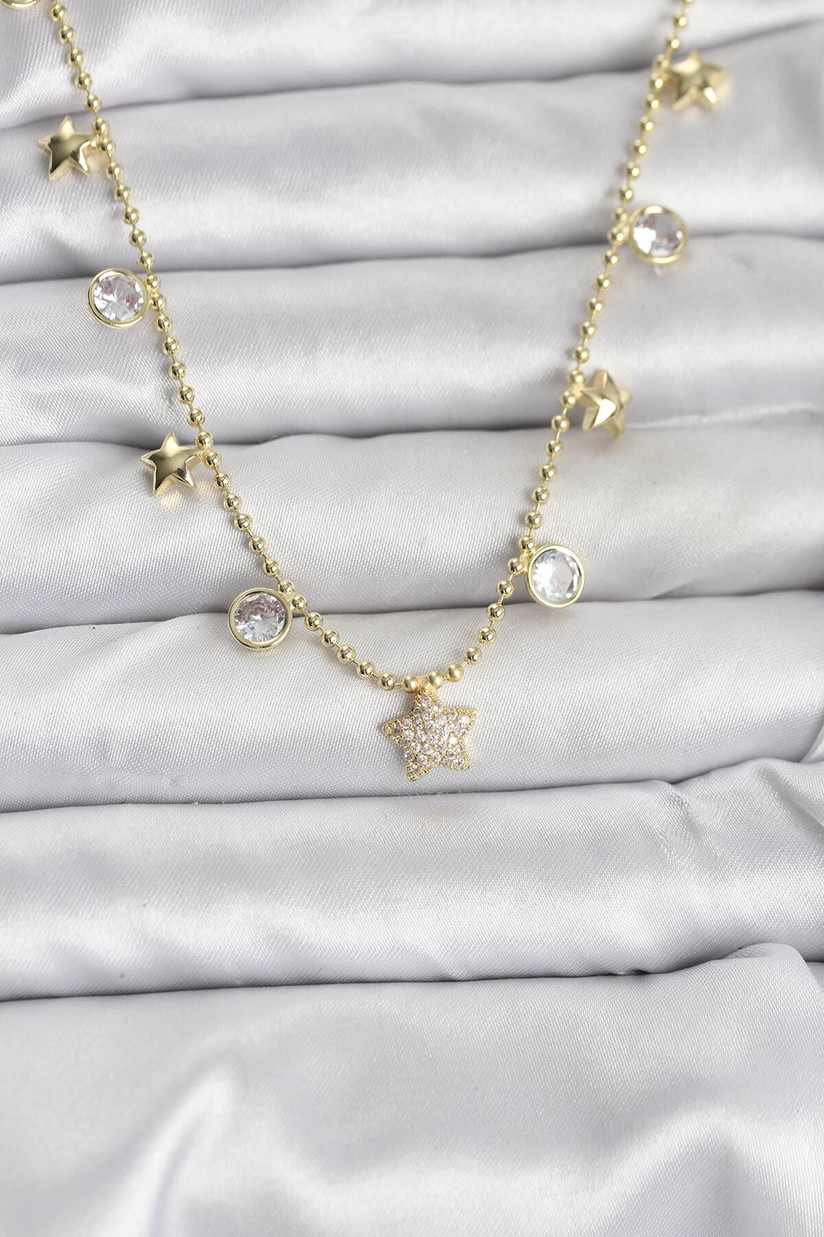 Pirinç Gold Renk Yıldız Model Kadın Kolye-0