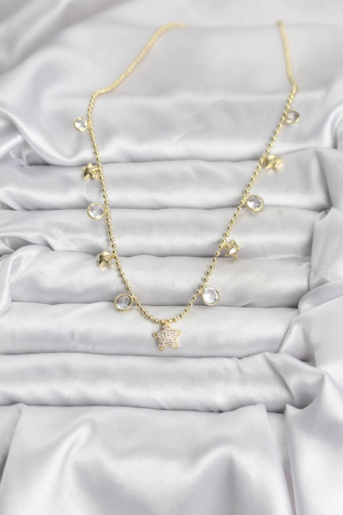 Pirinç Gold Renk Yıldız Model Kadın Kolye-1