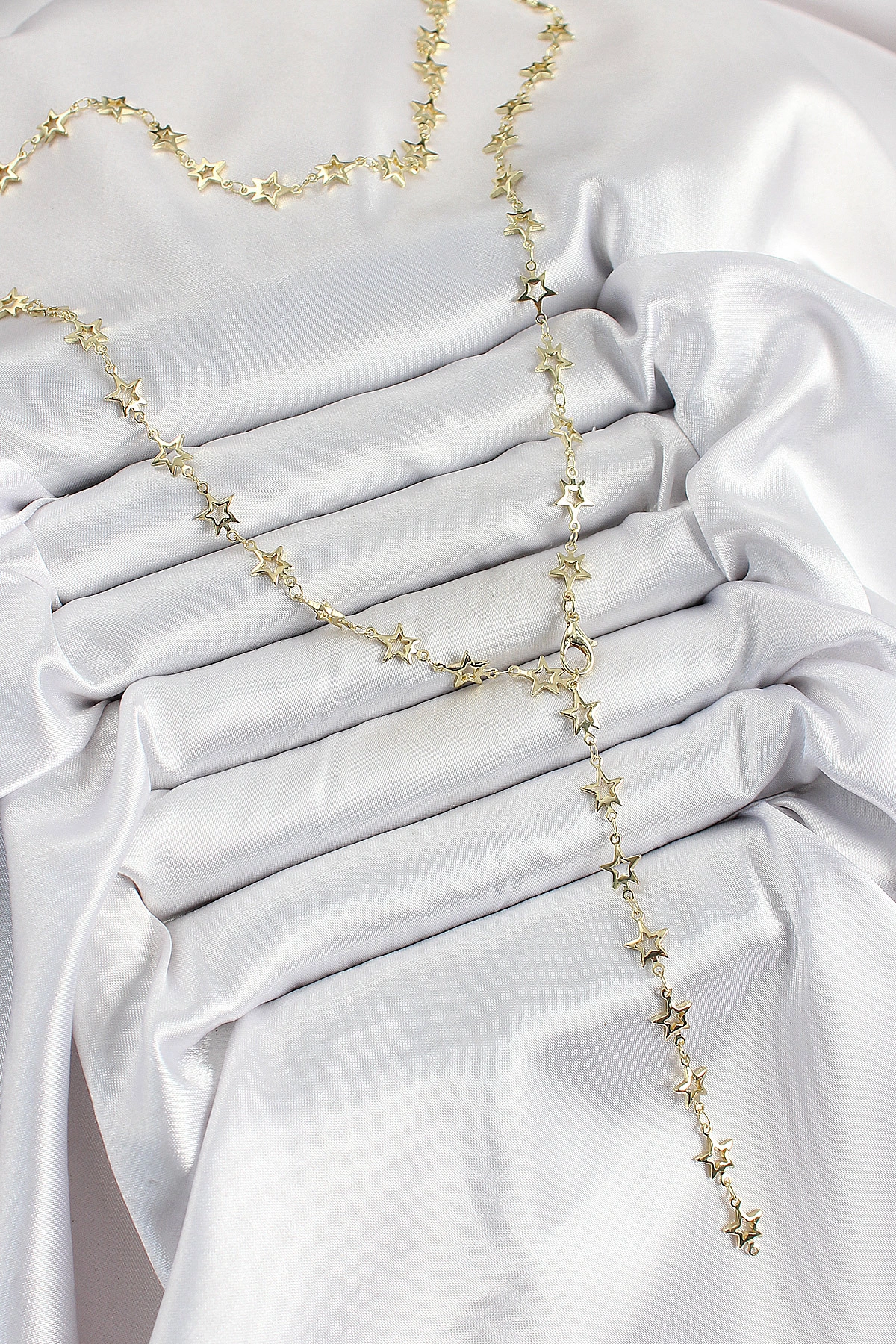 Pirinç Gold Renk Yıldızlı Kadın Y Kolye-0