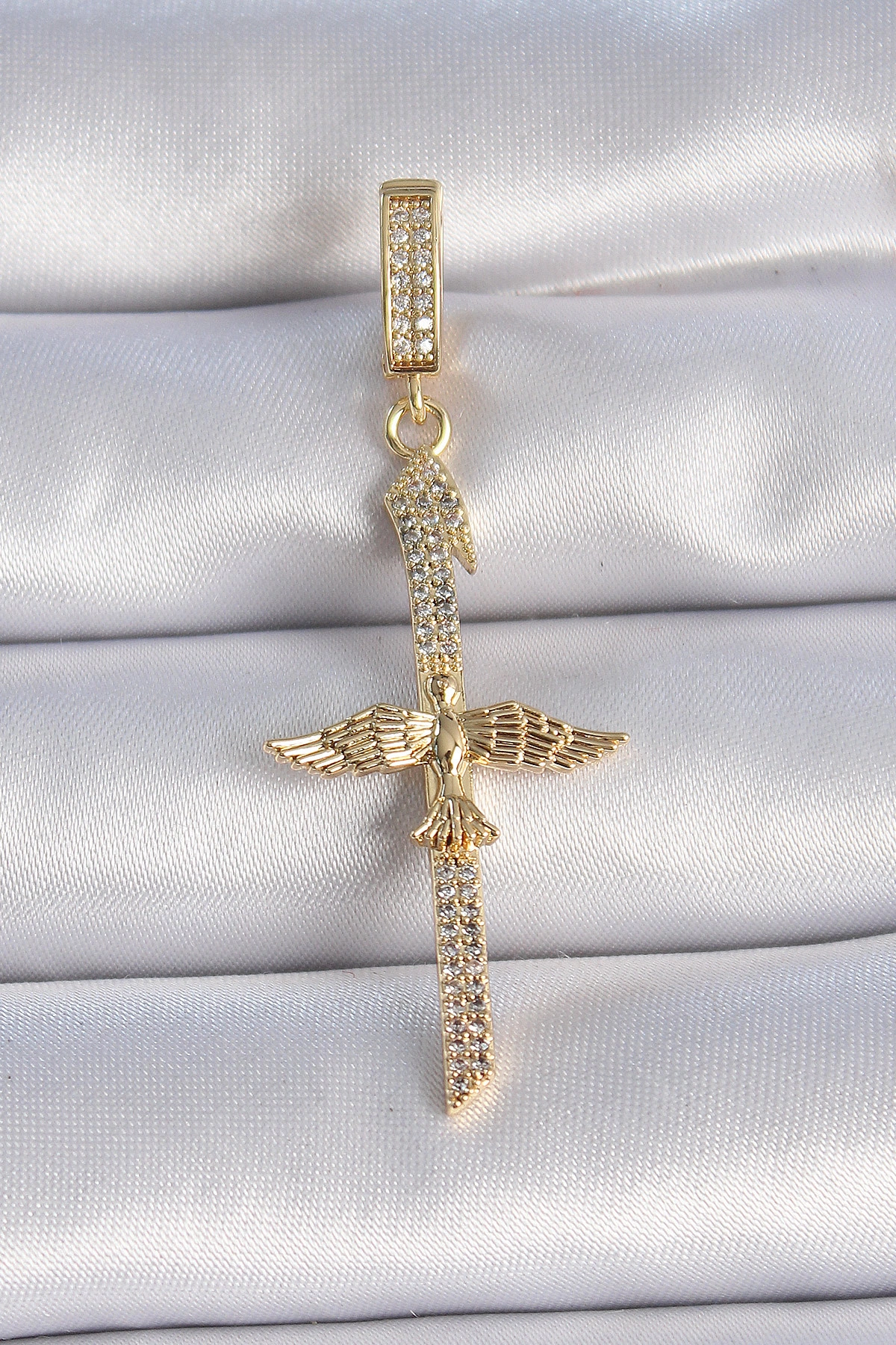 Pirinç Gold Renk Zirkon Taş Detaylı Elif Model Anka Kuşu Figür Ajda Charm-0