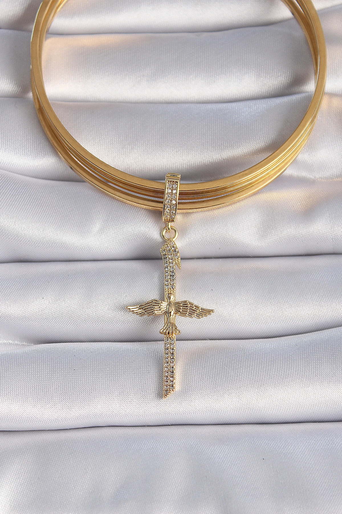 Pirinç Gold Renk Zirkon Taş Detaylı Elif Model Anka Kuşu Figür Ajda Charm-1