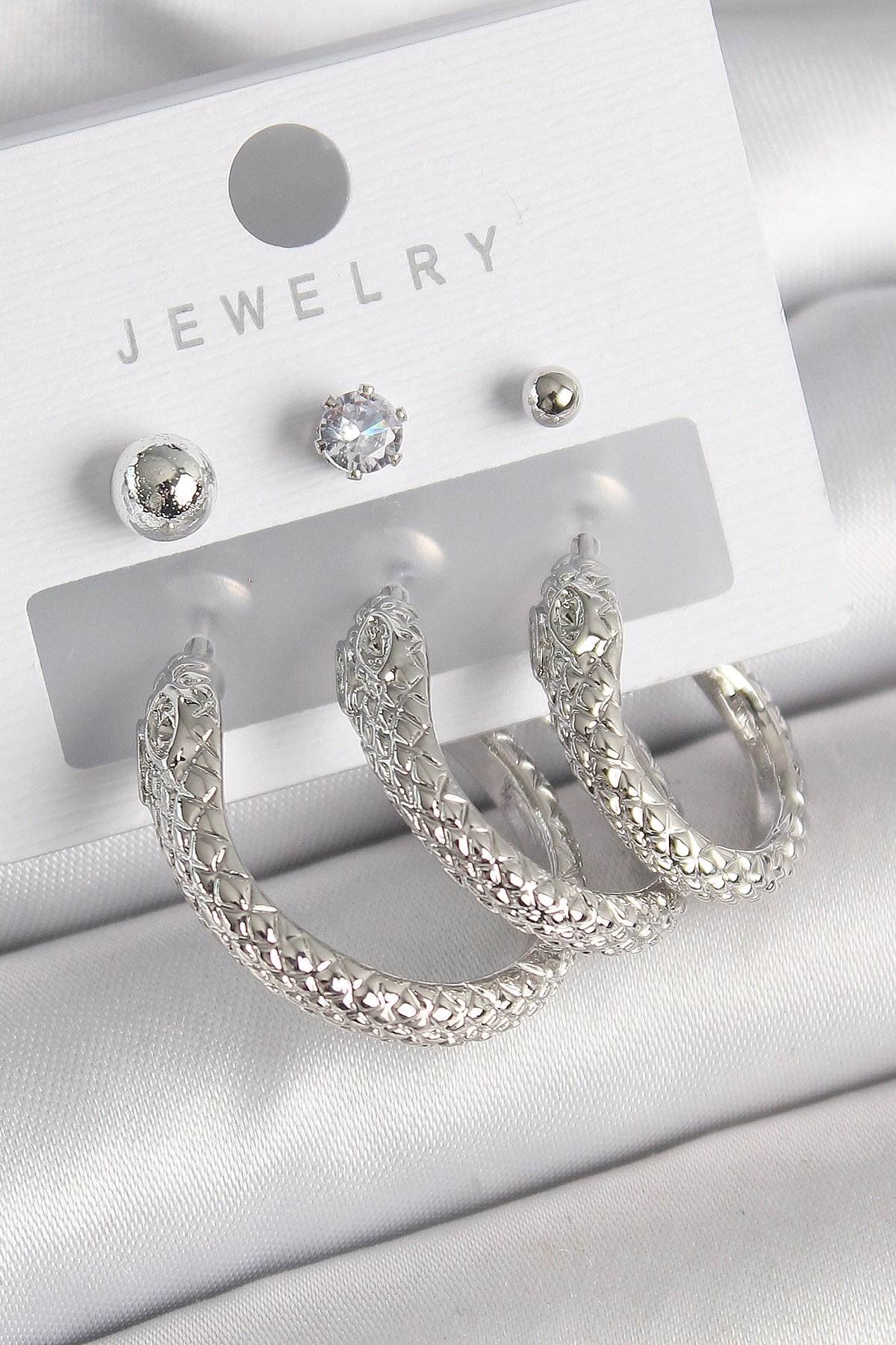 Pirinç Gold Renk Zirkon Taş Detaylı Halka Yılan Model Kadın Küpe Seti-0