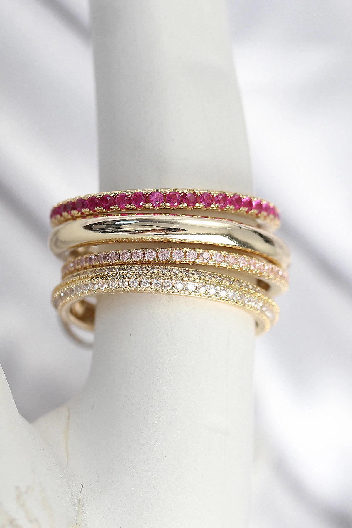 Pirinç Gold Renk Zirkon Taşlı 4'Lü Kadın Yüzük-0