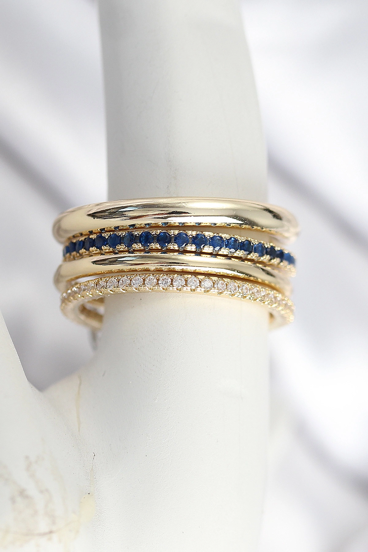 Pirinç Gold Renk Zirkon Taşlı 4'Lü Kadın Yüzük-0