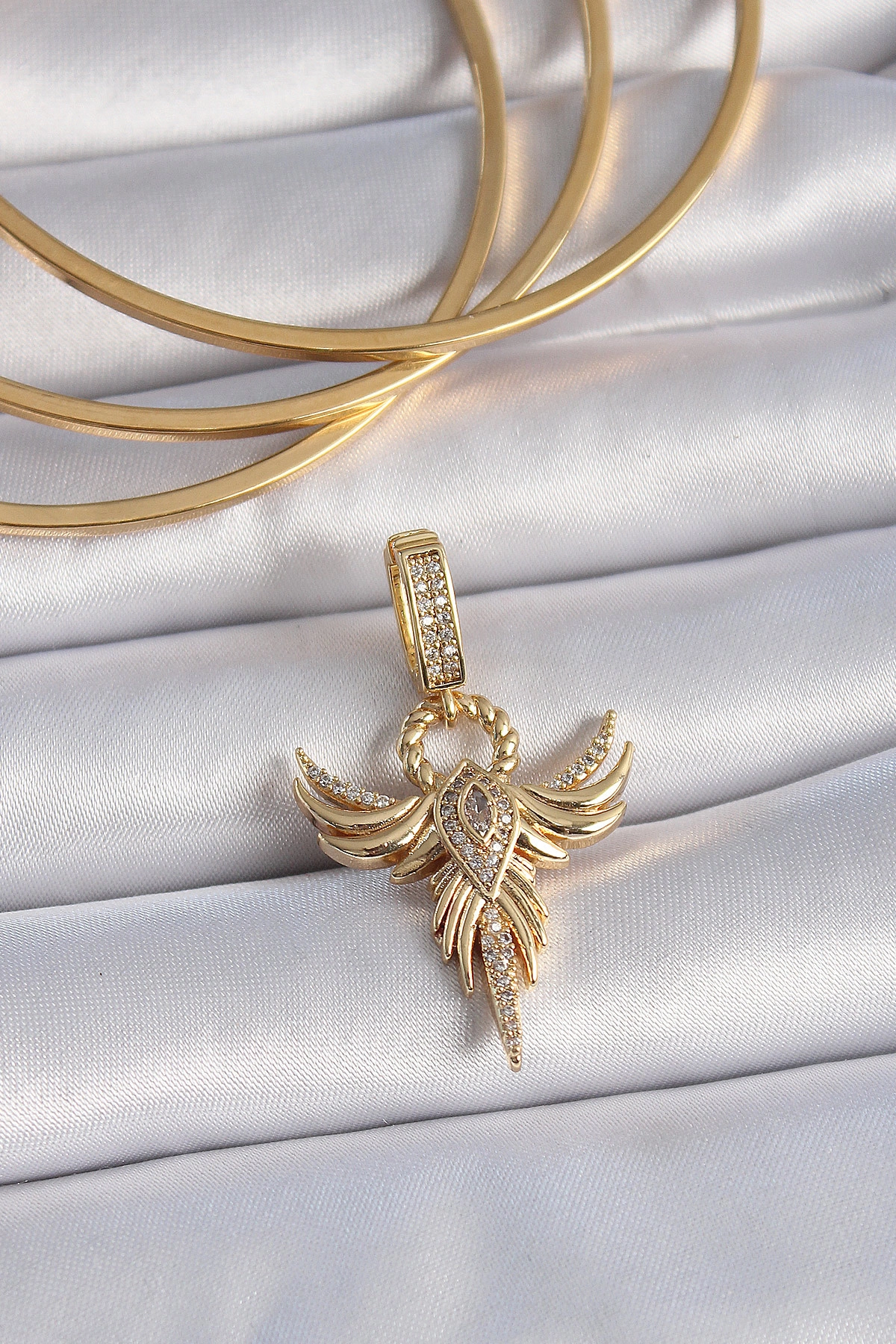 Pirinç Gold Renk Zirkon Taşlı Anka Kuşu Model Ajda Charm-0