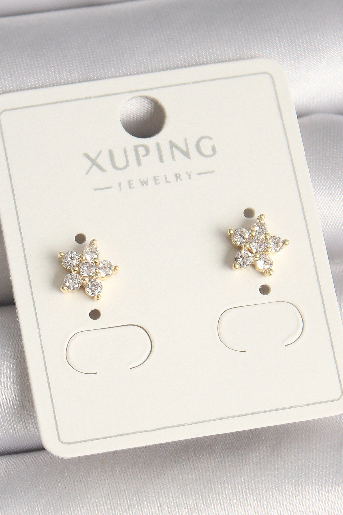 Pirinç Gold Renk Zirkon Taşlı Çiçek Model Xuping Kadın Küpe-0