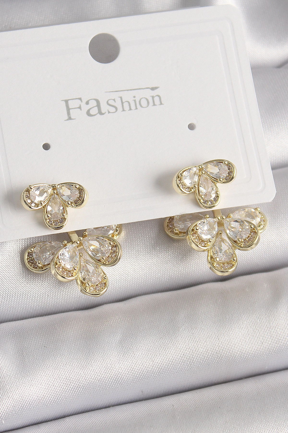 Pirinç Gold Renk Zirkon Taşlı Damla Model Kadın Küpe-0