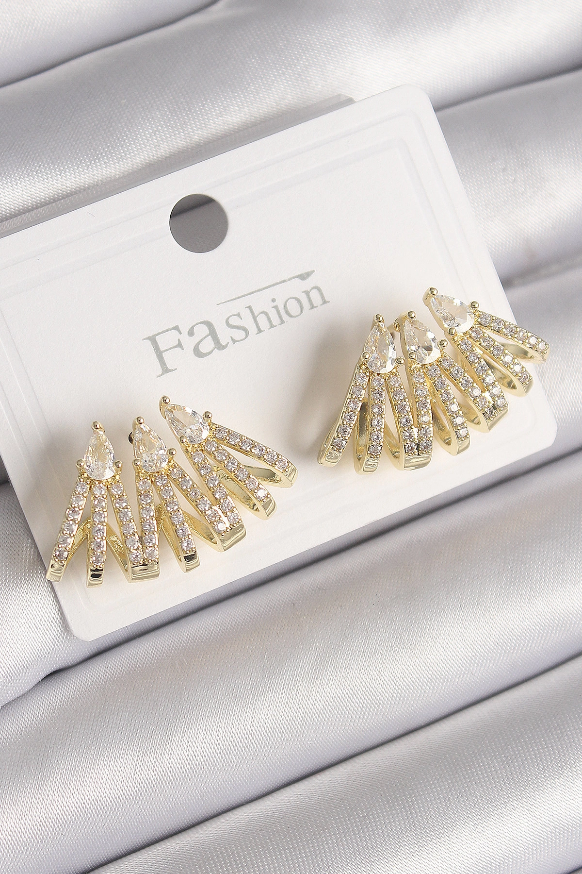 Pirinç Gold Renk Zirkon Taşlı Deniz Kabuğu Model Kadın Küpe-0