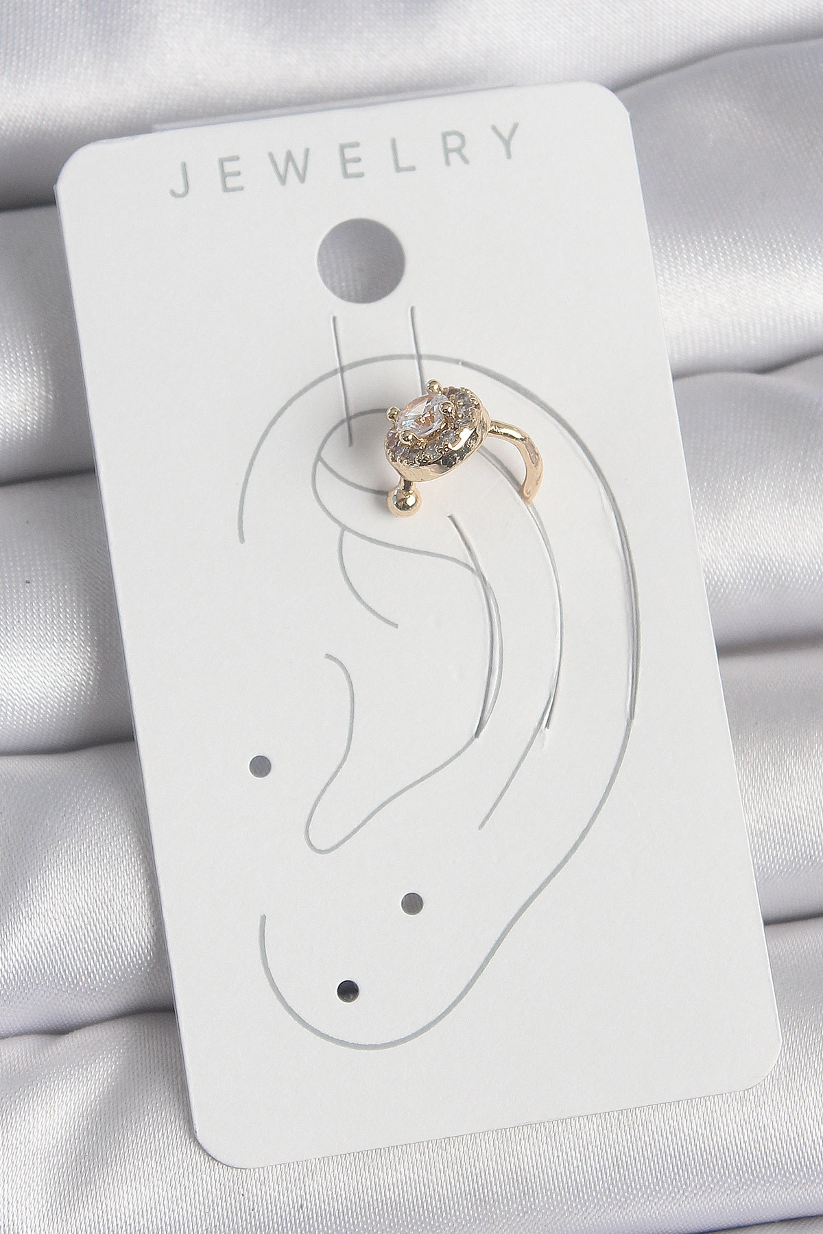 Pirinç Gold Renk Zirkon Taşlı Kadın Kıkırdak Küpe-1