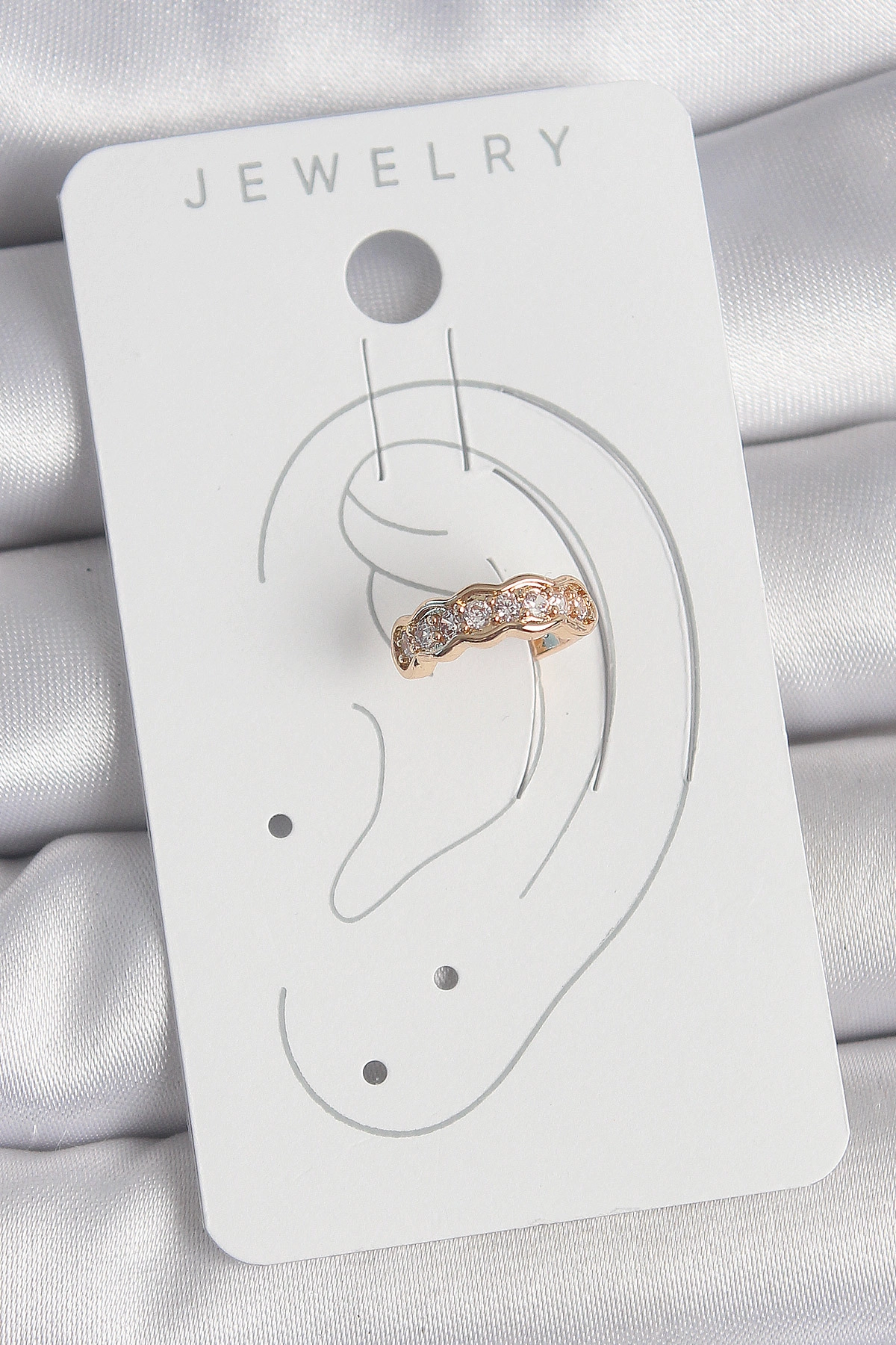 Pirinç Gold Renk Zirkon Taşlı Kadın Kıkırdak Küpe-1