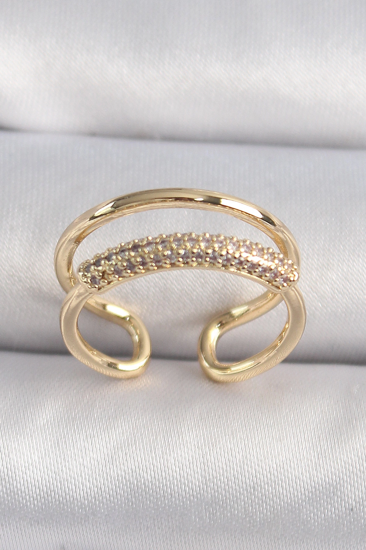 Pirinç Gold Renk Zirkon Taşlı Kadın Yüzük-0