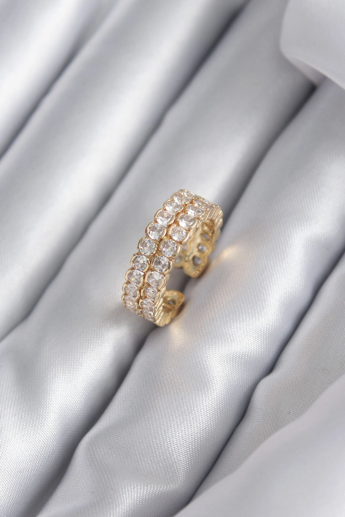 Pirinç Gold Renk Zirkon Taşlı Kadın Yüzük-0