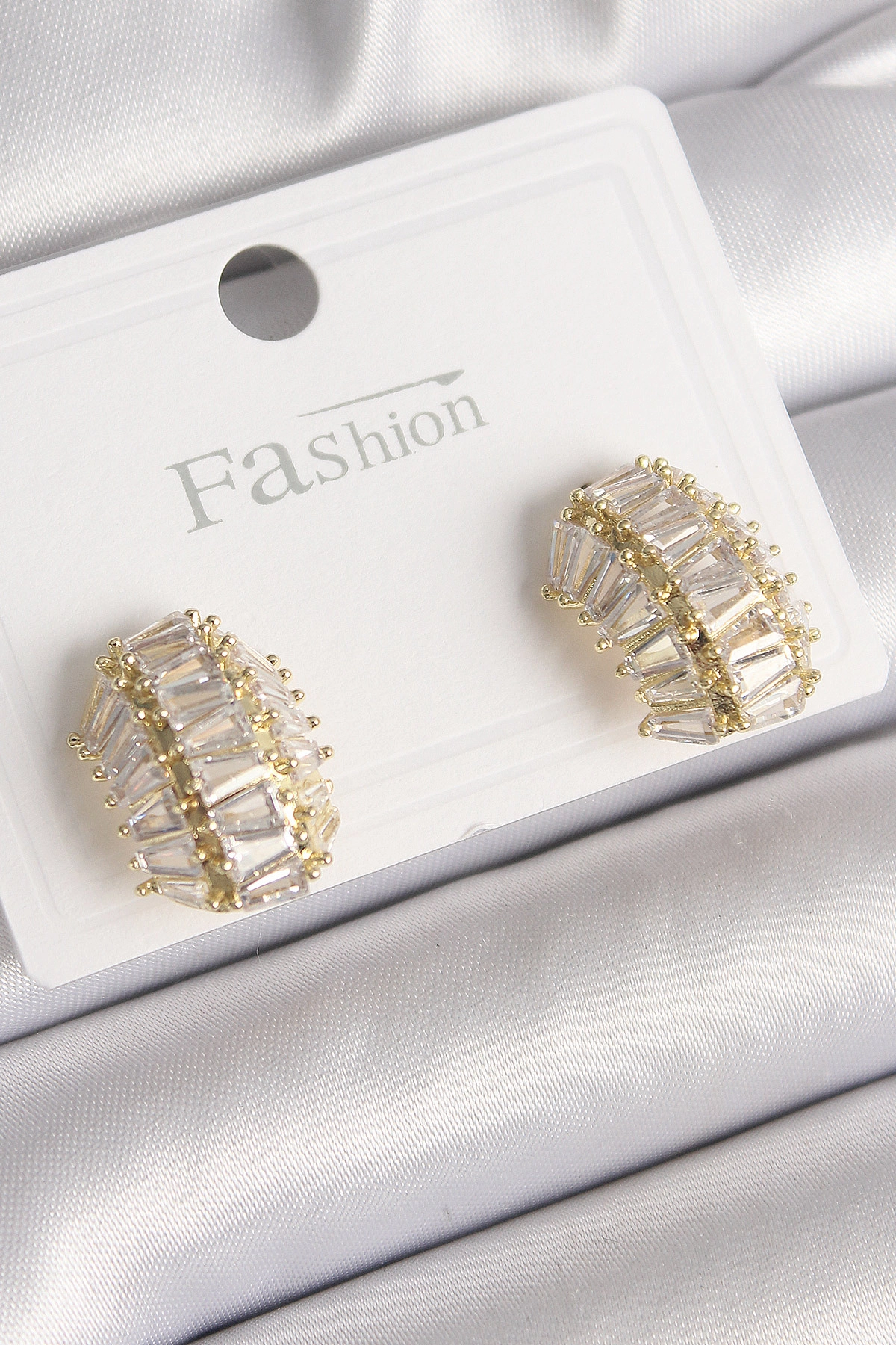 Pirinç Gold Renk Zirkon Taşlı Kaplumbağa Kabuğu Model Kadın Küpe-0