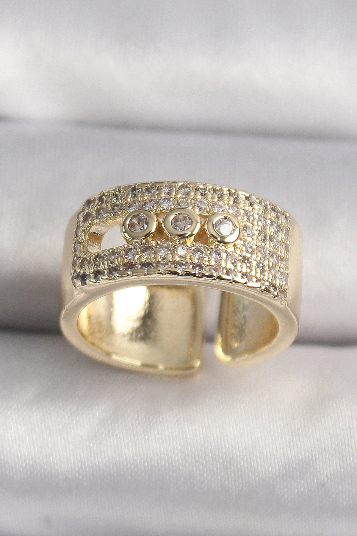 Pirinç Gold Renk Zirkon Taşlı Messika Model Ayarlanabilir Kadın Yüzük-0