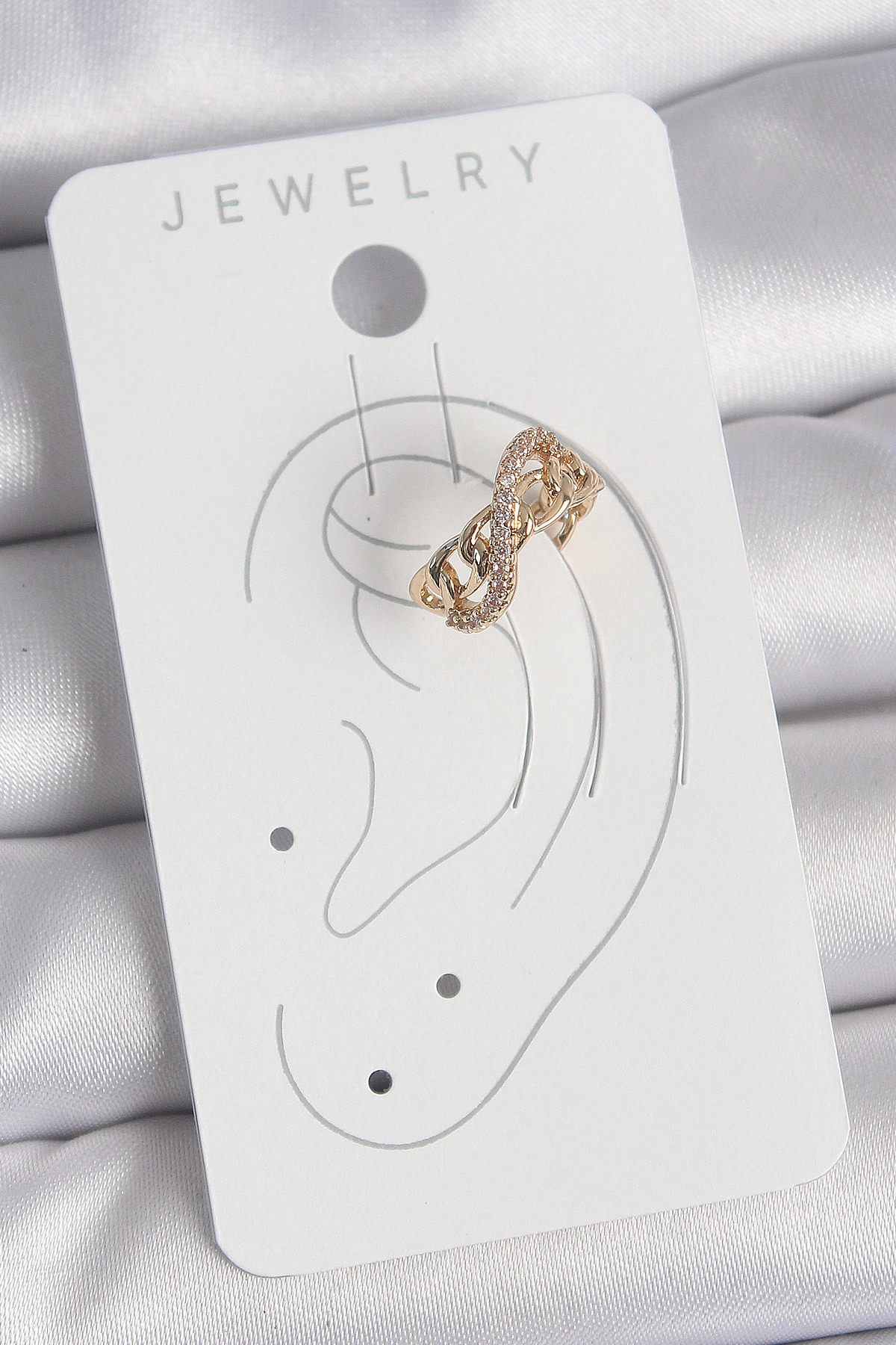 Pirinç Gold Renk Zirkon Taşlı Sonsuzluk Zincir Model Kadın Kıkırdak Küpe-1