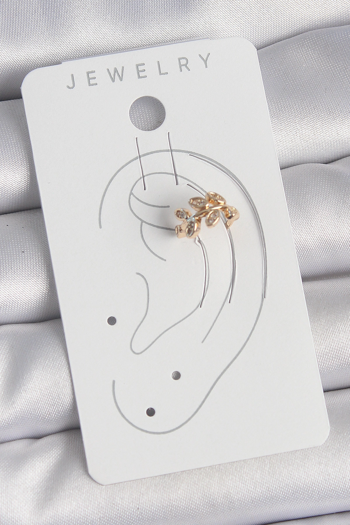 Pirinç Gold Renk Zirkon Taşlı Yaprak Model Kadın Kıkırdak Küpe-1