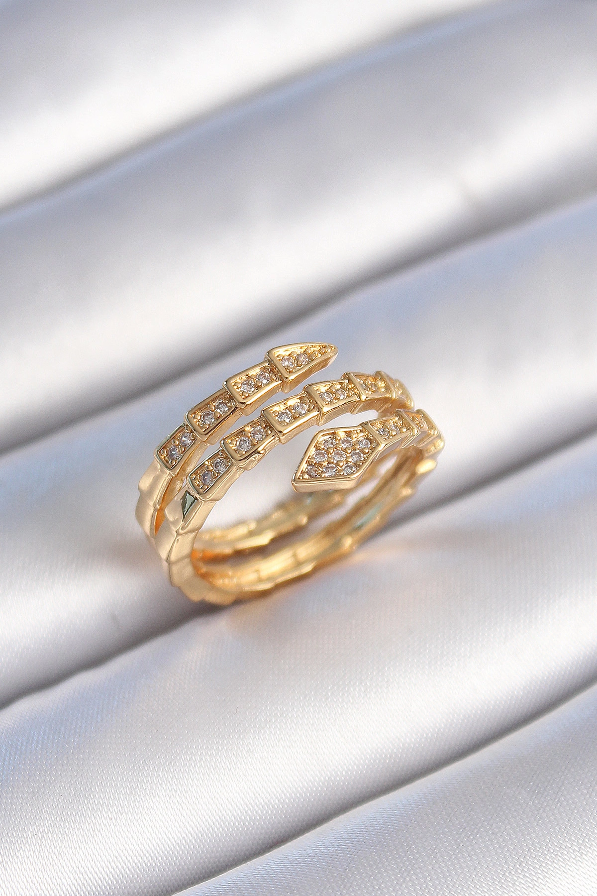 Pirinç Gold Renk Zirkon Taşlı Yılan Model Kadın Yüzük-0