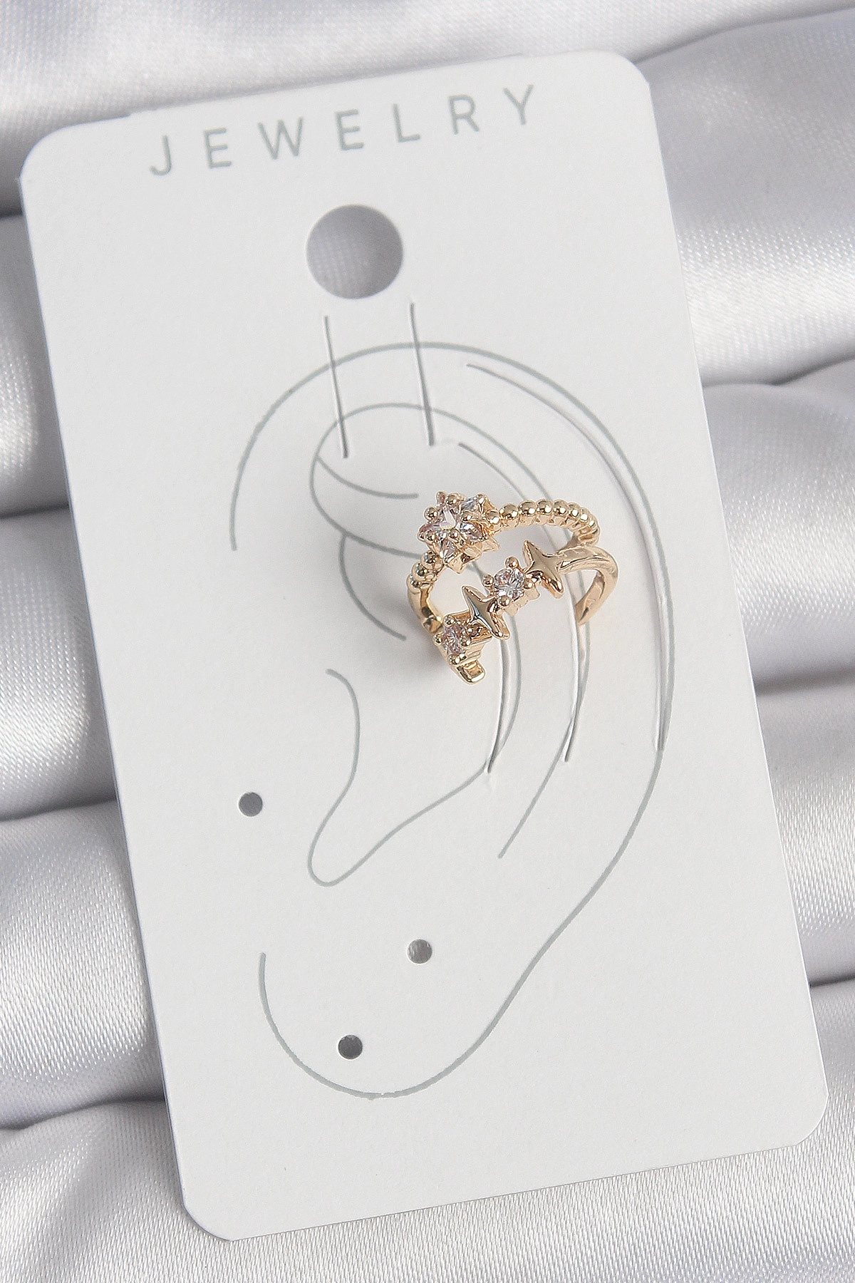 Pirinç Gold Renk Zirkon Taşlı Yıldız Model Kadın Kıkırdak Küpe-1