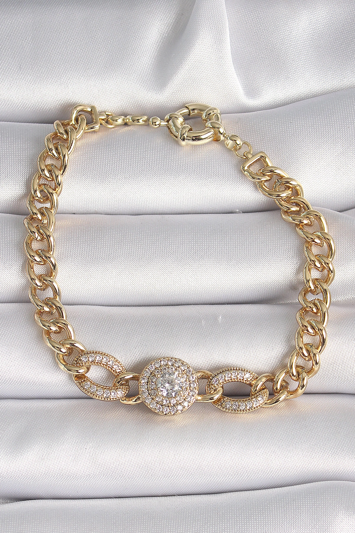 Pirinç Gold Renk Zirkon Taşlı Zincir Xuping VIP Exclusive Seri Kadın Bileklik-0