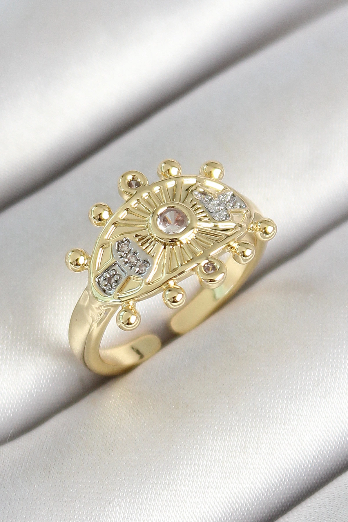 Pirinç Göz Figürlü Zirkon Taşlı Gold Renk Ayarlanabilir Kadın Yüzük-0