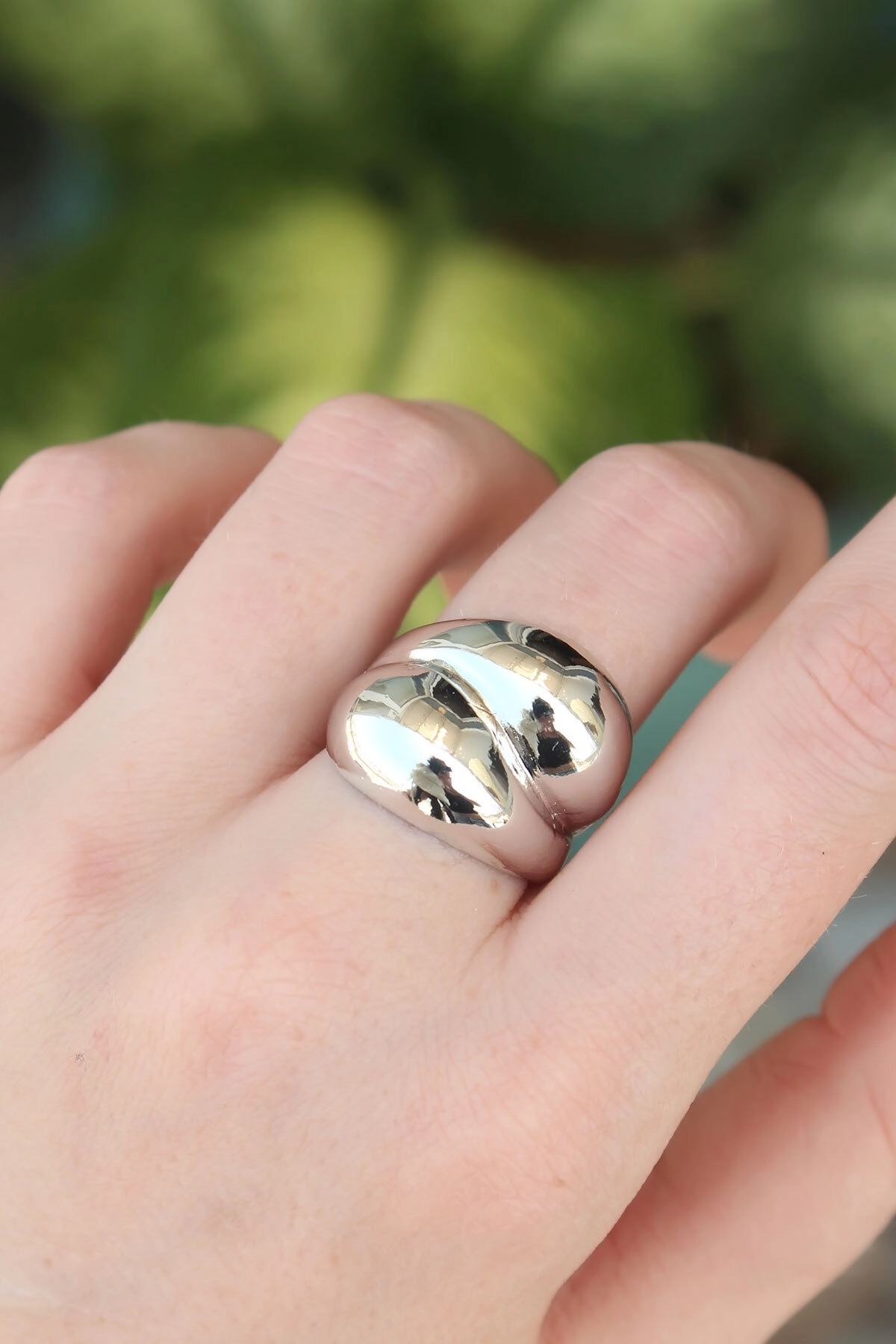 Pirinç Gümüş Renk Ayarlanabilir Damla Yüzük-0