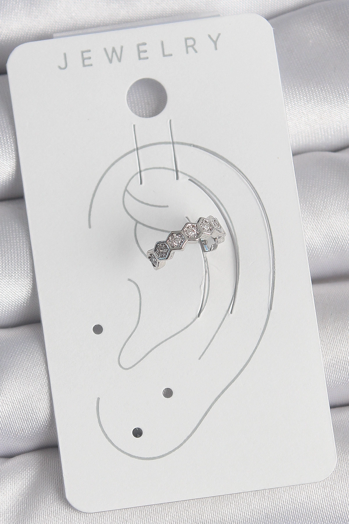 Pirinç Gümüş Renk Bal Peteği Model Zirkon Taşlı Kadın Kıkırdak Küpe-1