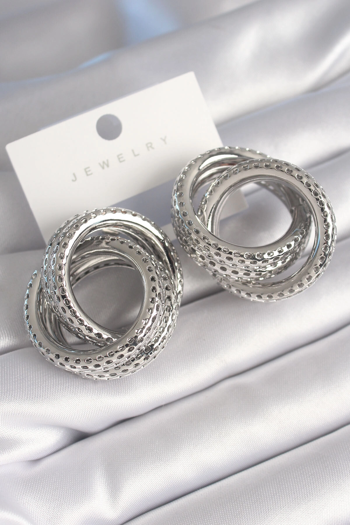 Pirinç Gümüş Renk Geçme Halka Model İşleme Detay Kadın Küpe-0