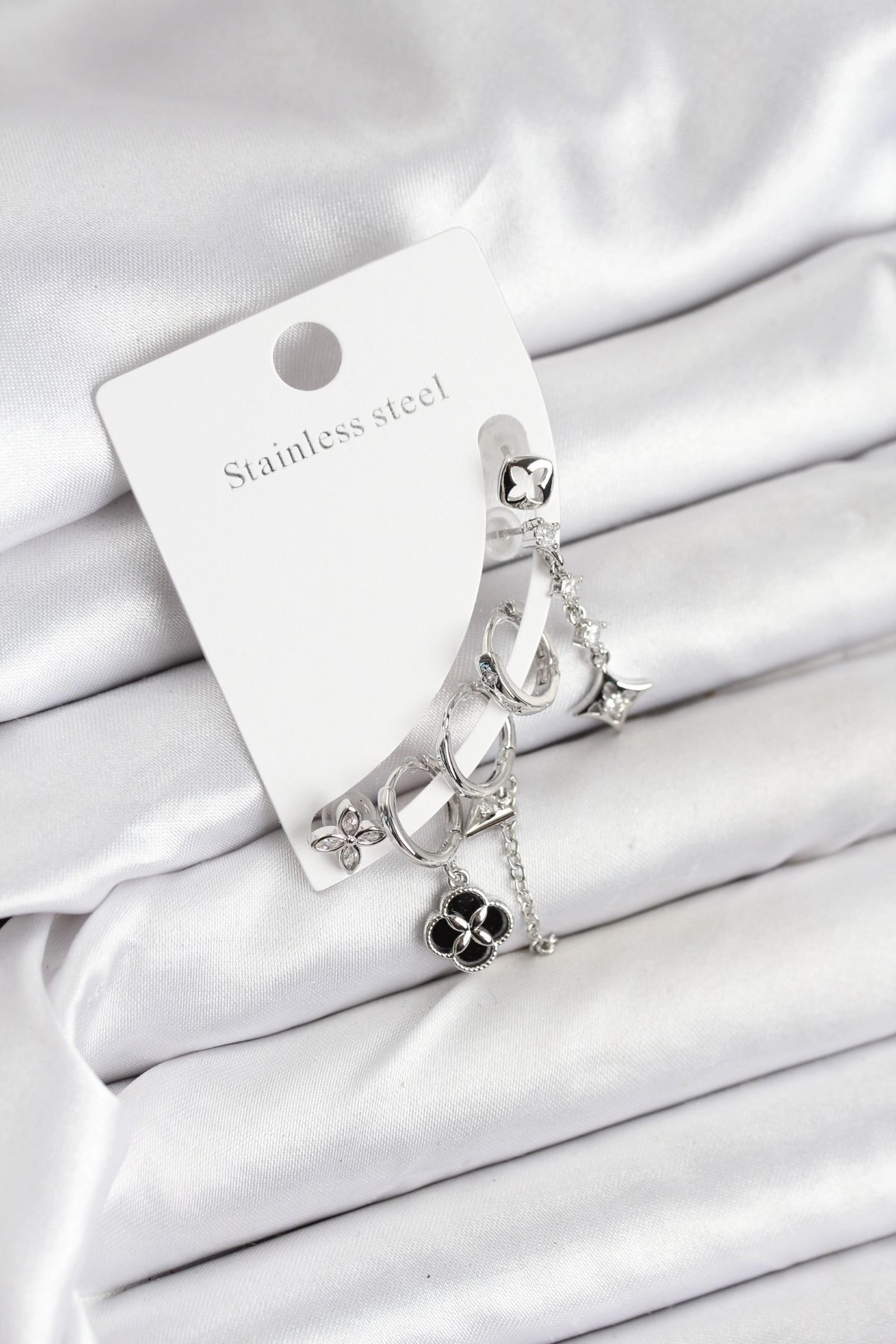 Pirinç Gümüş Renk Kadın Set Küpe-0