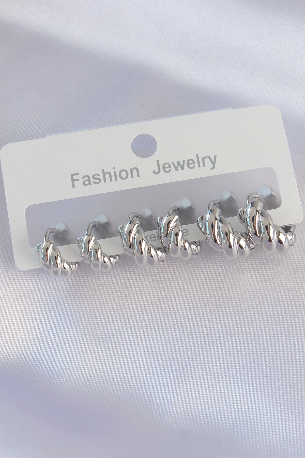 Pirinç Gümüş Renk Minimal Tırtıklı Küpe Seti-0