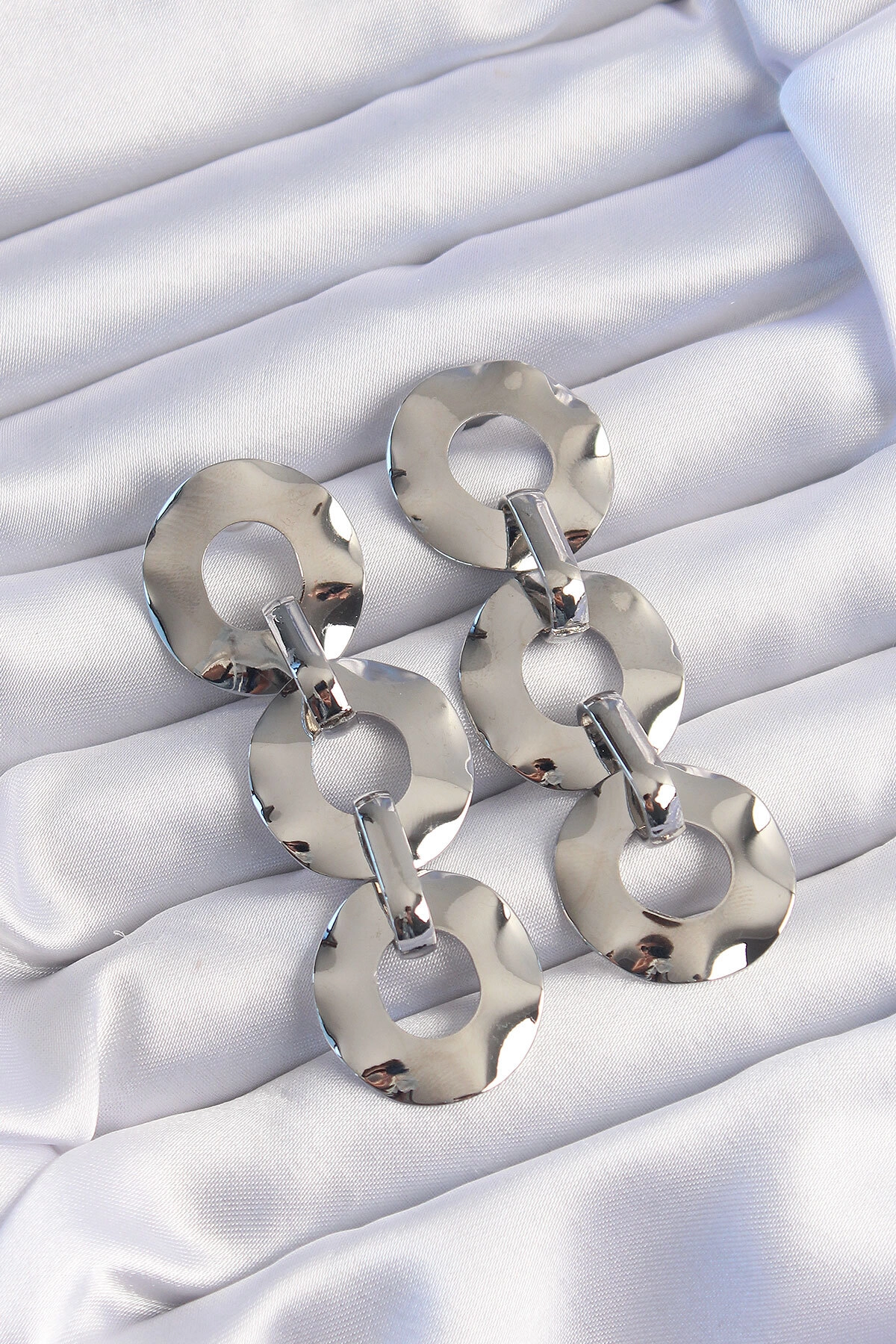 Pirinç Gümüş Renk Oval Ayna Model Sallantılı Küpe-0