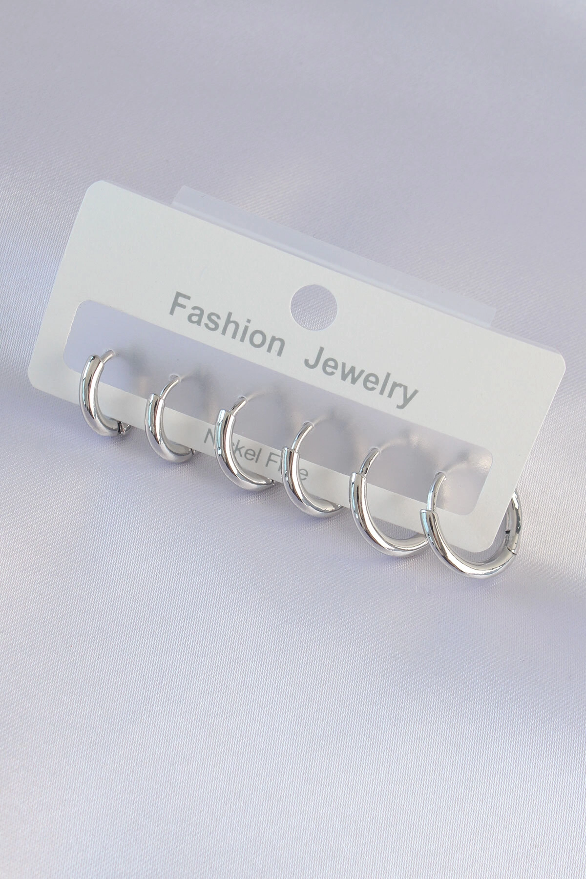 Pirinç Gümüş Renk Oval Küpe Seti-0