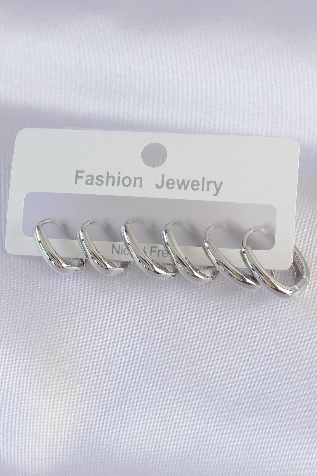 Pirinç Gümüş Renk Oval Küpe Seti-0