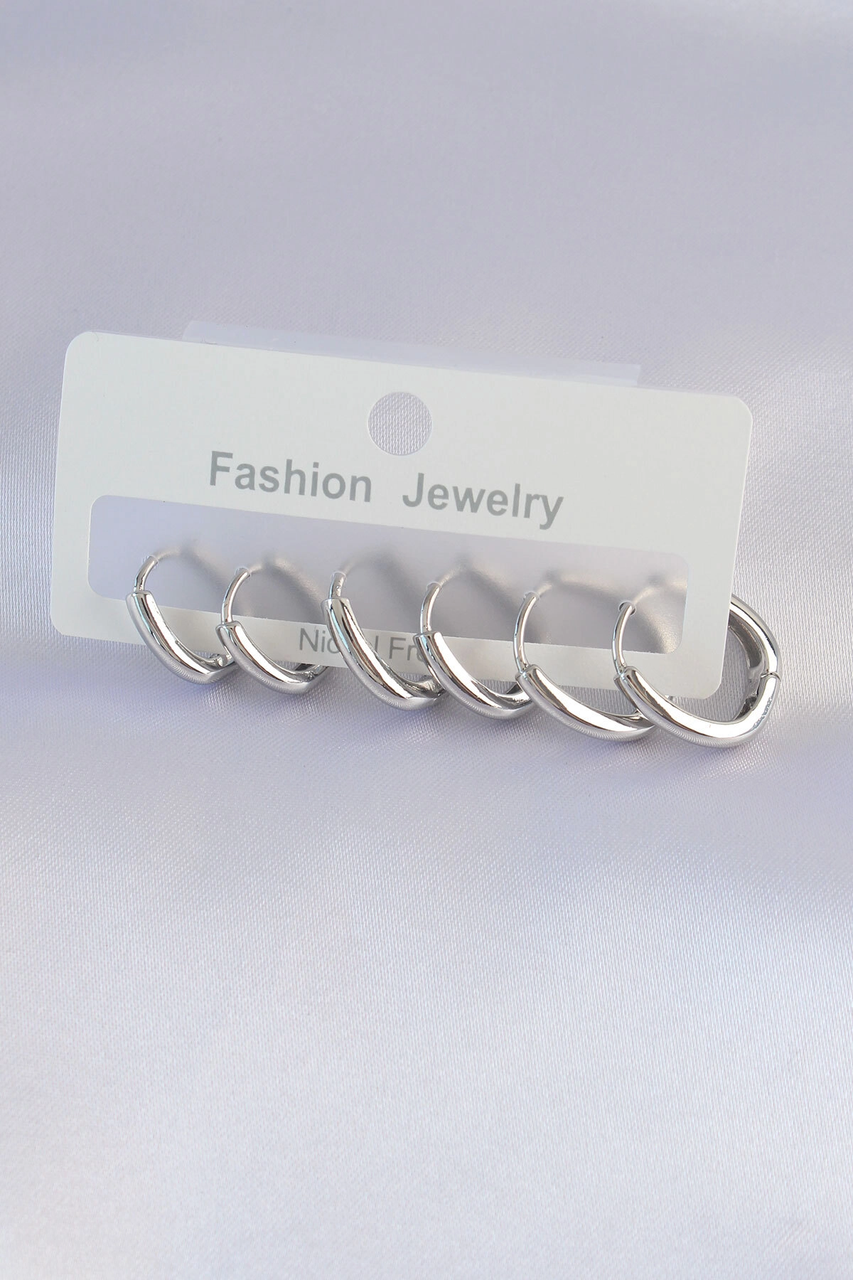 Pirinç Gümüş Renk Oval Küpe Seti-1