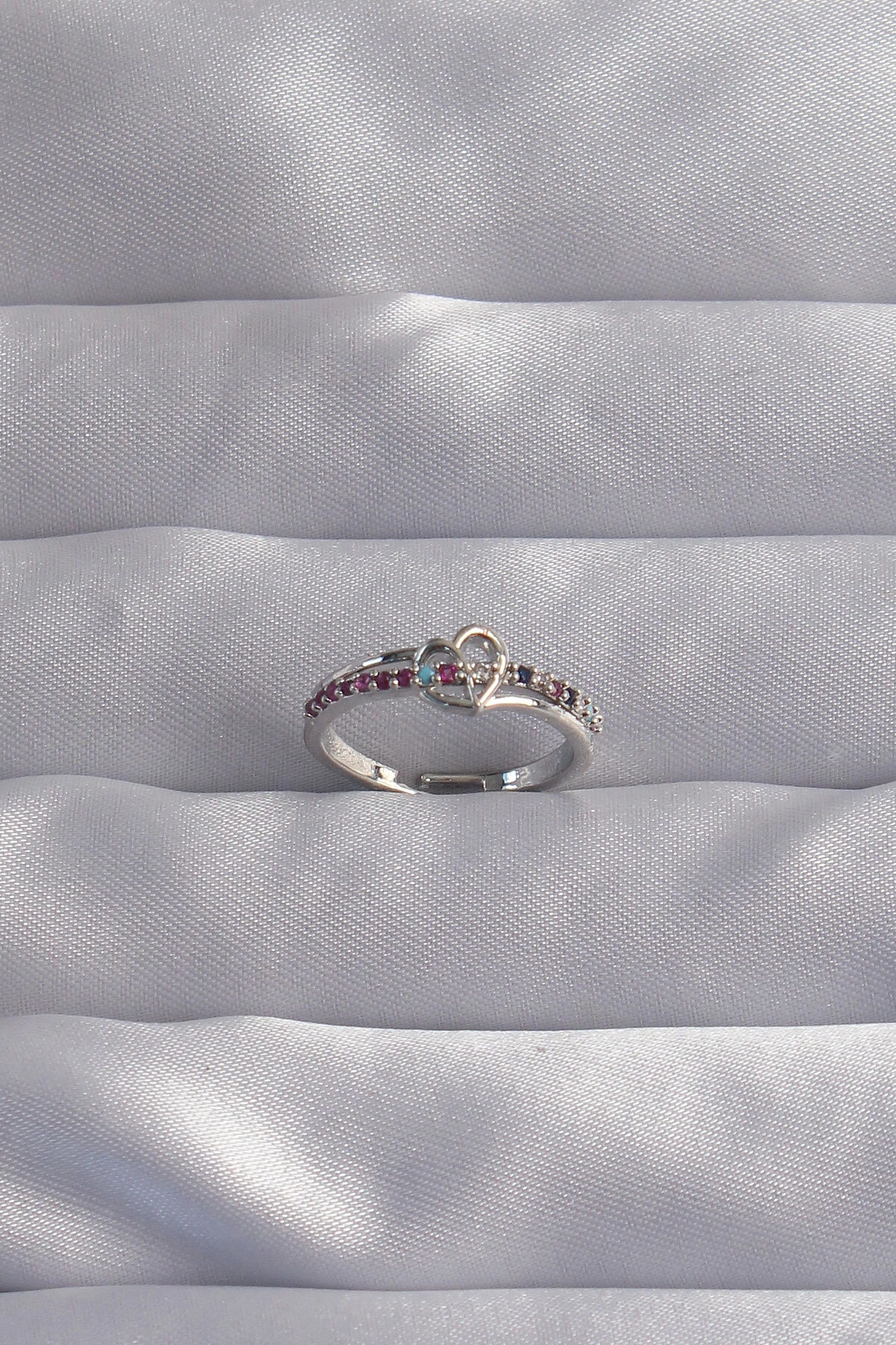 Pirinç Gümüş Renk Renkli Zirkon Taşlı Ayarlamalı Yüzük-0