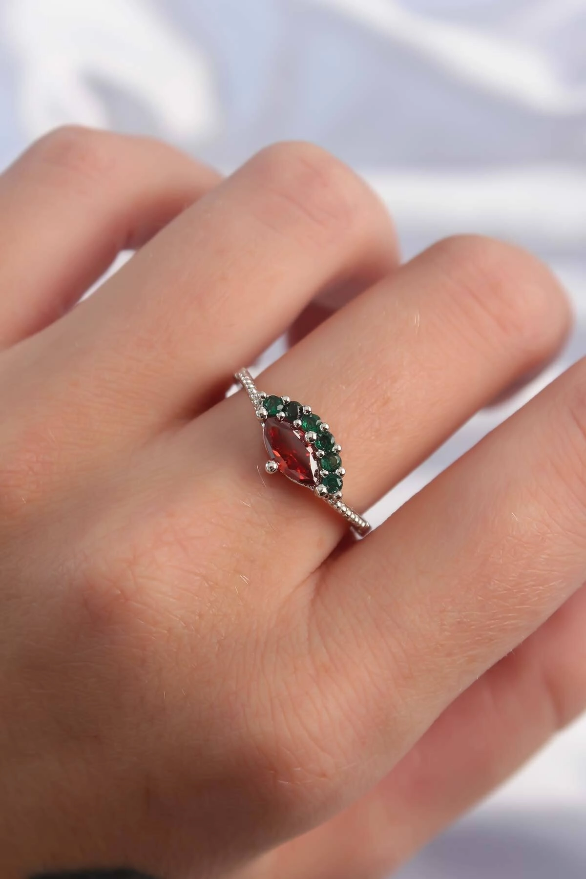 Pirinç Gümüş Renk Renkli Zirkon Taşlı Ayarlanabilir Karpuz Model Yüzük-1