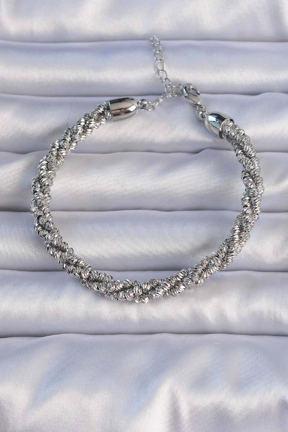 Pirinç Gümüş Renk Sarmal Model Bileklik-0