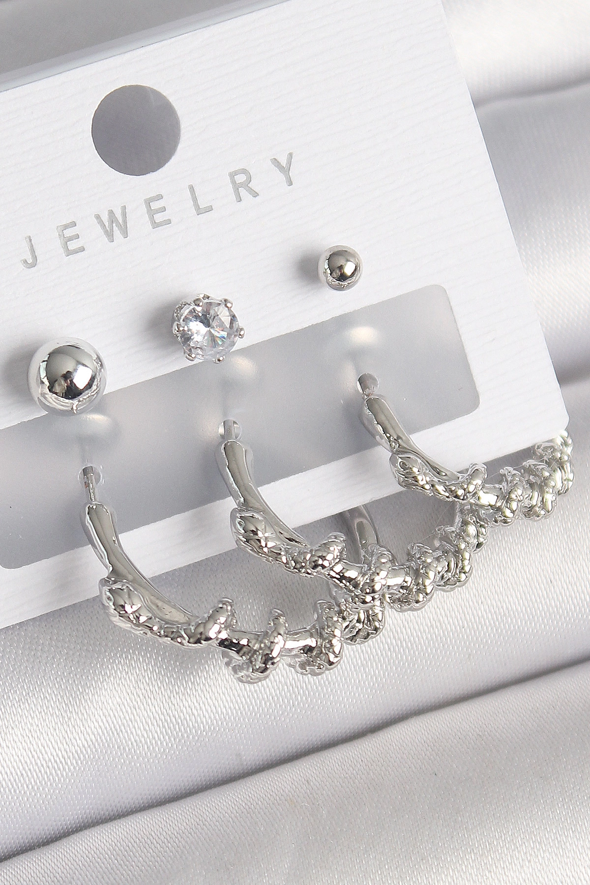 Pirinç Gümüş Renk Sarmal Yılan Halka Model Zirkon Taşlı Topçuk Detay Kadın Küpe Seti-0