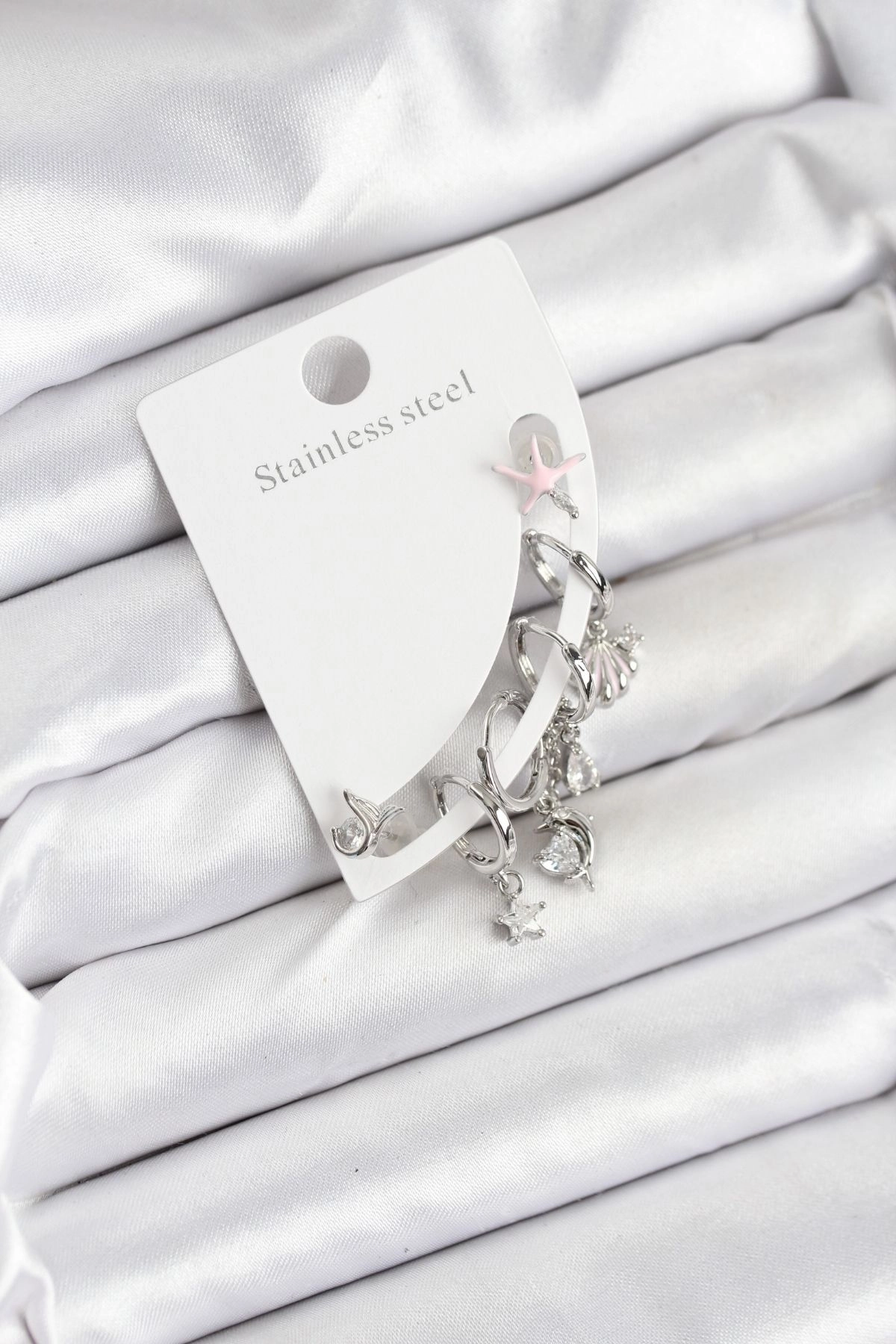 Pirinç Gümüş Renk Set Küpe-0