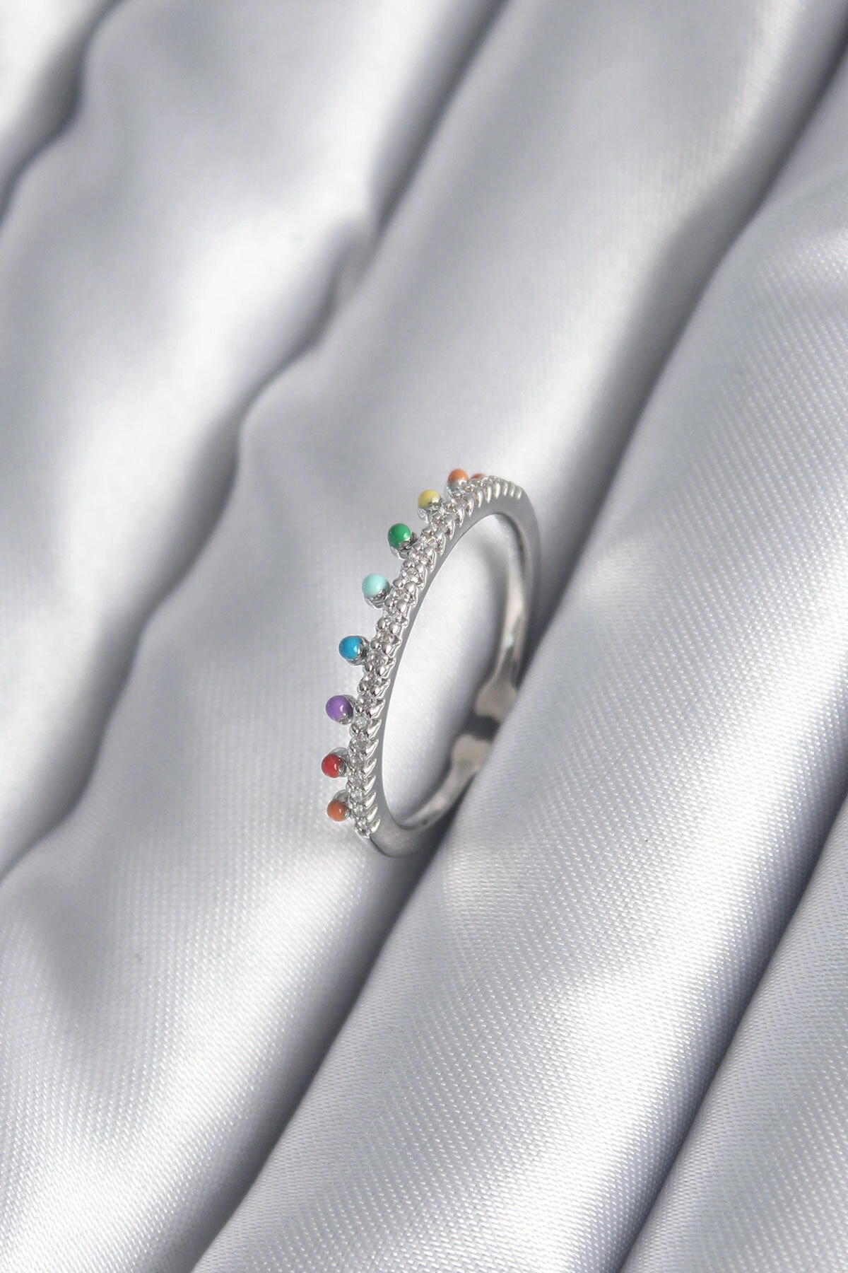 Pirinç Gümüş Renk Zirkon Taş Detay Kadın Yüzük-0