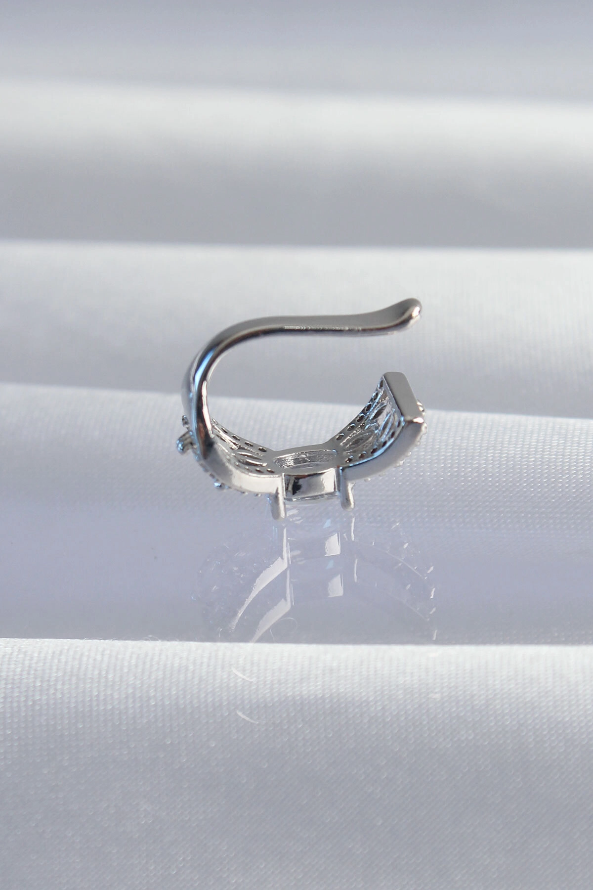 Pirinç Gümüş Renk Zirkon Taş Kaplama Earcuff Küpe-1