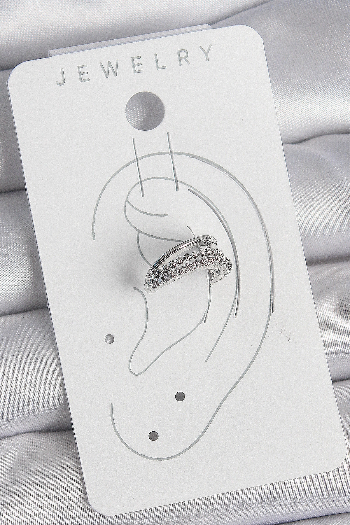 Pirinç Gümüş Renk Zirkon Taşlı 3'Lü Sıralı Kadın Kıkırdak Küpe-1